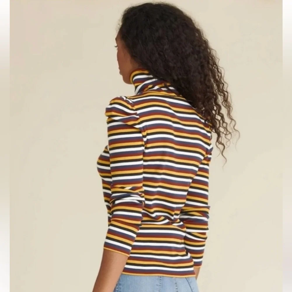 Veronica Beard cedar turtleneck striped puffed sleeve size XL - Picture 2 of 5